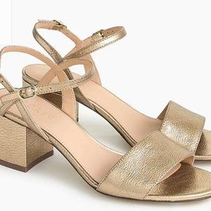J. Crew Strappy block-heel sandals in metallic gold leather